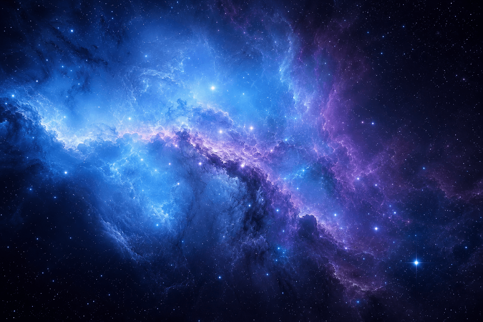 A vast blue and violet cosmic nebula